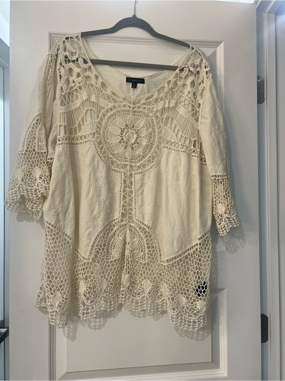 Lane Bryant Size 22 Ivory Crochet Lace V-Neck Tunic Top Boho Plus Size